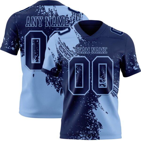Custom Navy Light Blue 3D Pattern Abstract Brush Stroke Authentic Football Jersey