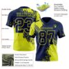 Custom Navy Neon Yellow 3D Pattern Abstract Brush Stroke Authentic Football Jersey