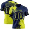 Custom Navy Neon Yellow 3D Pattern Abstract Brush Stroke Authentic Football Jersey