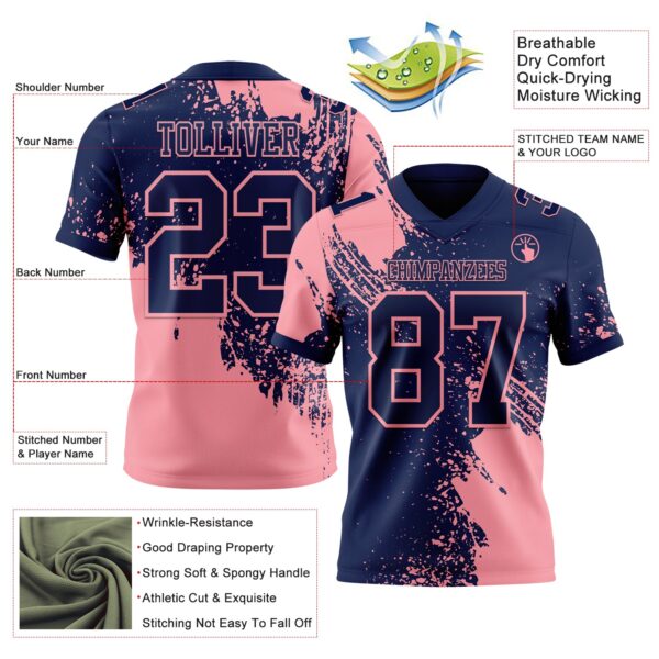 Custom Navy Medium Pink 3D Pattern Abstract Brush Stroke Authentic Football Jersey