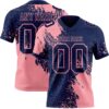 Custom Navy Medium Pink 3D Pattern Abstract Brush Stroke Authentic Football Jersey