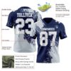Custom Navy White-Silver 3D Pattern Abstract Brush Stroke Authentic Football Jersey