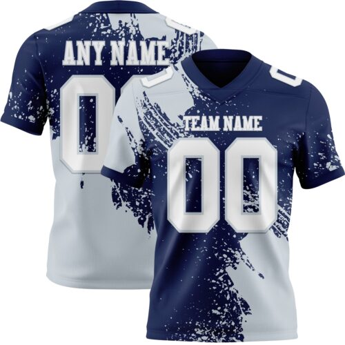 3DPattern8754 Custom Navy White-Silver 3D Pattern Abstract Brush Stroke Authentic Football Jersey