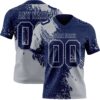 Custom Navy Gray 3D Pattern Abstract Brush Stroke Authentic Football Jersey