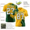 Custom Gold White-Green 3D Pattern Abstract Brush Stroke Authentic Football Jersey