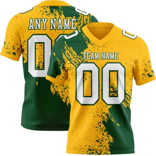 3DPattern8756 Custom Gold White-Green 3D Pattern Abstract Brush Stroke Authentic Football Jersey