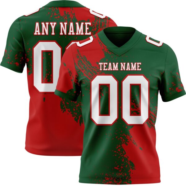 Custom Green White-Red 3D Pattern Abstract Brush Stroke Authentic Football Jersey