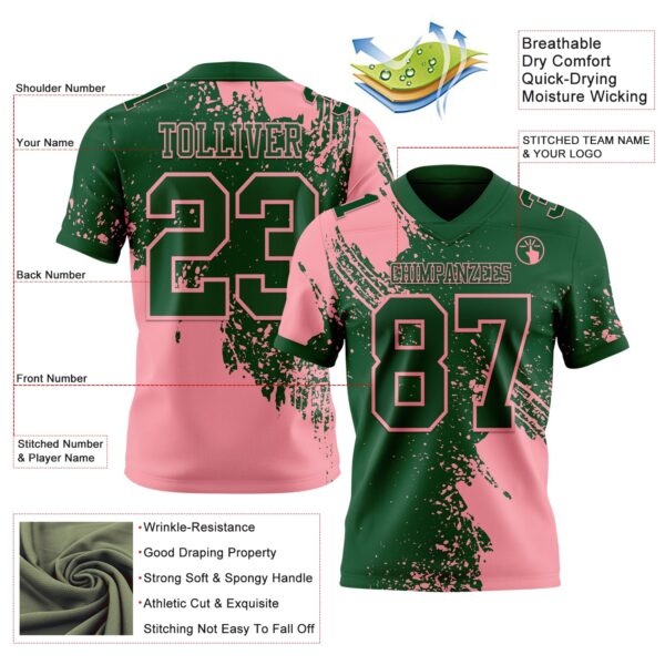 Custom Green Medium Pink 3D Pattern Abstract Brush Stroke Authentic Football Jersey