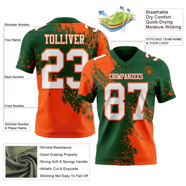 Custom Green White-Orange 3D Pattern Abstract Brush Stroke Authentic Football Jersey