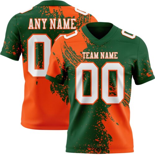 3DPattern8762 Custom Green White-Orange 3D Pattern Abstract Brush Stroke Authentic Football Jersey