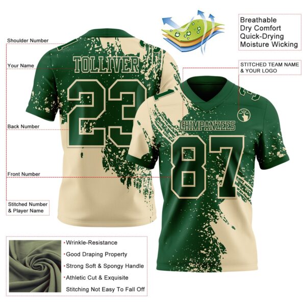 Custom Green Cream 3D Pattern Abstract Brush Stroke Authentic Football Jersey