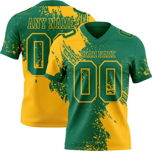 Custom Kelly Green Gold 3D Pattern Abstract Brush Stroke Authentic Football Jersey