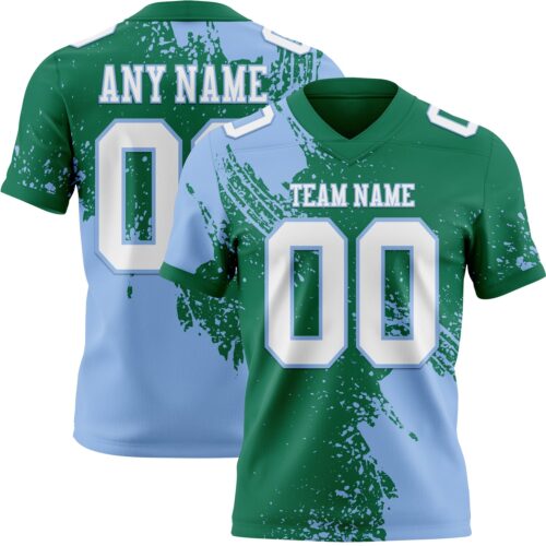 3DPattern8769 Custom Kelly Green White-Light Blue 3D Pattern Abstract Brush Stroke Authentic Football Jersey