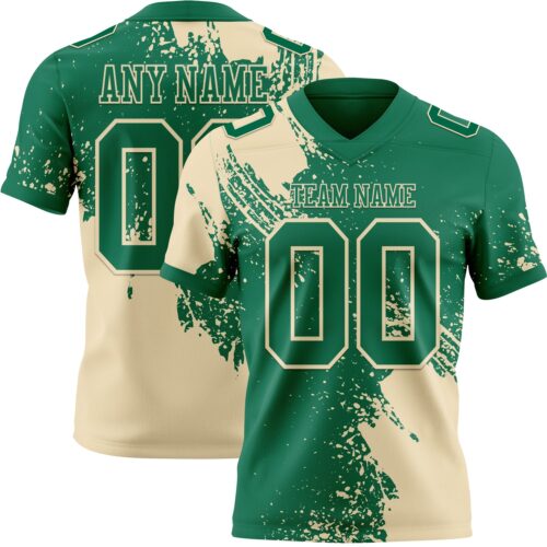 Custom Kelly Green Cream 3D Pattern Abstract Brush Stroke Authentic Football Jersey