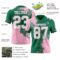 Custom Kelly Green White-Light Pink 3D Pattern Abstract Brush Stroke Authentic Football Jersey