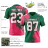 Custom Kelly Green White-Neon Pink 3D Pattern Abstract Brush Stroke Authentic Football Jersey