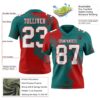 Custom Teal White-Red 3D Pattern Abstract Brush Stroke Authentic Football Jersey