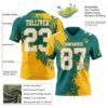 Custom Teal White-Gold 3D Pattern Abstract Brush Stroke Authentic Football Jersey