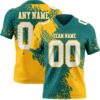 Custom Teal White-Gold 3D Pattern Abstract Brush Stroke Authentic Football Jersey