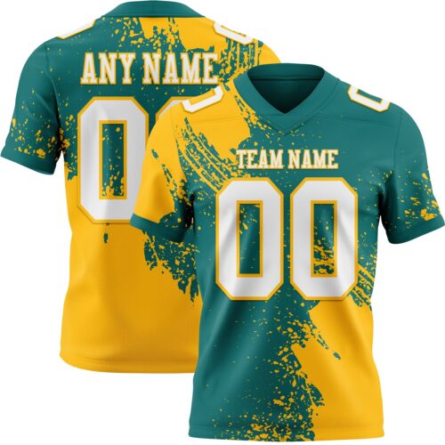 3DPattern8777 Custom Teal White-Gold 3D Pattern Abstract Brush Stroke Authentic Football Jersey