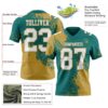 Custom Teal White-Old Gold 3D Pattern Abstract Brush Stroke Authentic Football Jersey