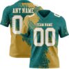 Custom Teal White-Old Gold 3D Pattern Abstract Brush Stroke Authentic Football Jersey