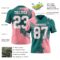 3DPattern8781-1 Custom Teal White-Medium Pink 3D Pattern Abstract Brush Stroke Authentic Football Jersey