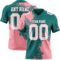 3DPattern8781 Custom Teal White-Medium Pink 3D Pattern Abstract Brush Stroke Authentic Football Jersey