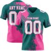 Custom Teal White-Pink 3D Pattern Abstract Brush Stroke Authentic Football Jersey