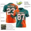 Custom Teal White-Orange 3D Pattern Abstract Brush Stroke Authentic Football Jersey