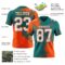 3DPattern8783-1 Custom Teal White-Orange 3D Pattern Abstract Brush Stroke Authentic Football Jersey