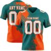 Custom Teal White-Orange 3D Pattern Abstract Brush Stroke Authentic Football Jersey