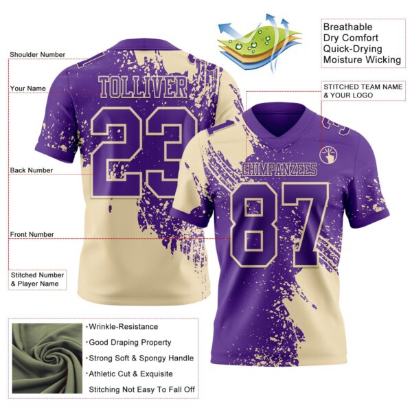Custom Purple Cream 3D Pattern Abstract Brush Stroke Authentic Football Jersey
