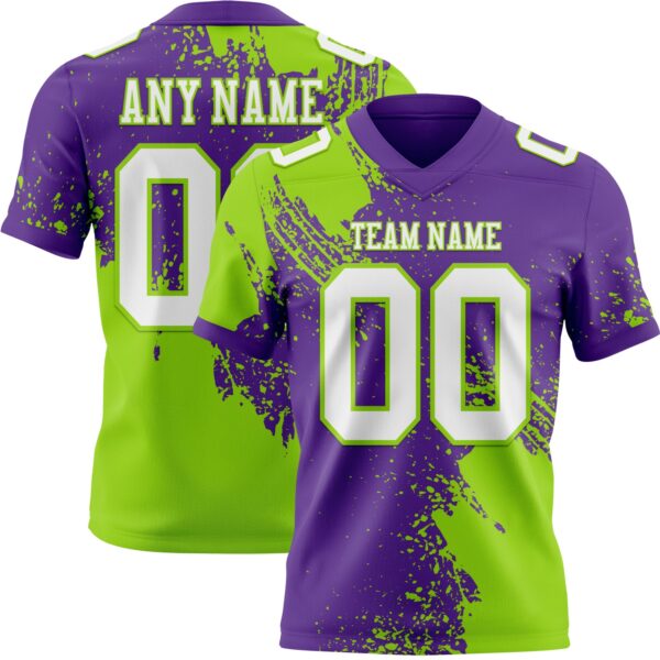 Custom Purple White-Neon Green 3D Pattern Abstract Brush Stroke Authentic Football Jersey