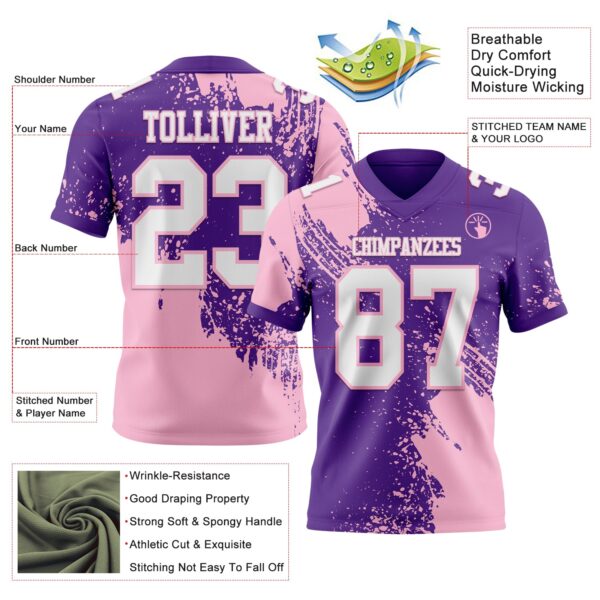 Custom Purple White-Light Pink 3D Pattern Abstract Brush Stroke Authentic Football Jersey