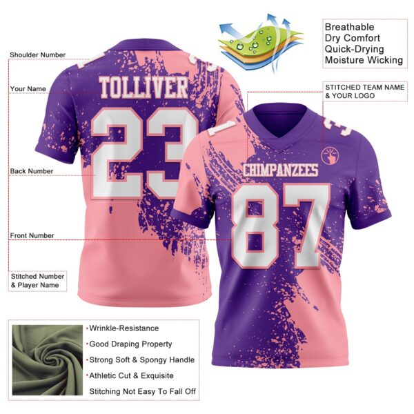 Custom Purple White-Medium Pink 3D Pattern Abstract Brush Stroke Authentic Football Jersey
