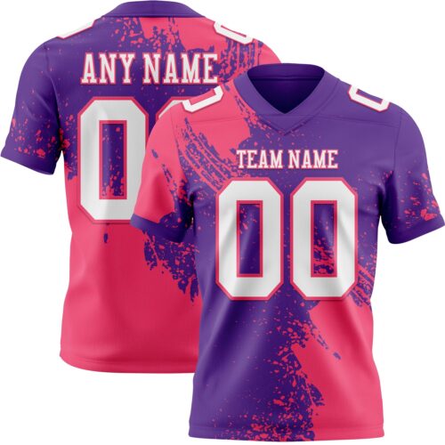 Custom Purple White-Neon Pink 3D Pattern Abstract Brush Stroke Authentic Football Jersey