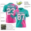 Custom Aqua White-Pink 3D Pattern Abstract Brush Stroke Authentic Football Jersey