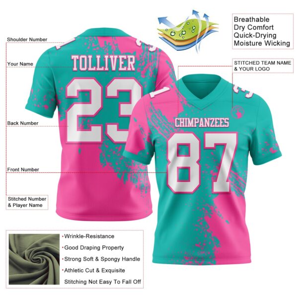 Custom Aqua White-Pink 3D Pattern Abstract Brush Stroke Authentic Football Jersey