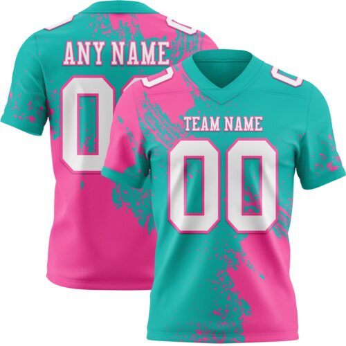3DPattern8799 Custom Aqua White-Pink 3D Pattern Abstract Brush Stroke Authentic Football Jersey