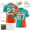 Custom Aqua White-Orange 3D Pattern Abstract Brush Stroke Authentic Football Jersey