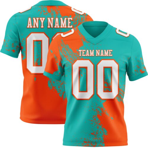 3DPattern8800 Custom Aqua White-Orange 3D Pattern Abstract Brush Stroke Authentic Football Jersey