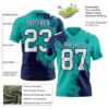Custom Aqua White-Navy 3D Pattern Abstract Brush Stroke Authentic Football Jersey
