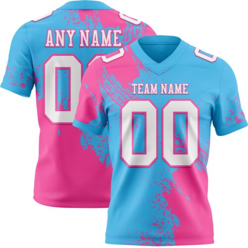 3DPattern8802 Custom Sky Blue White-Pink 3D Pattern Abstract Brush Stroke Authentic Football Jersey
