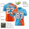 Custom Sky Blue White-Orange 3D Pattern Abstract Brush Stroke Authentic Football Jersey