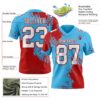 Custom Sky Blue White-Red 3D Pattern Abstract Brush Stroke Authentic Football Jersey