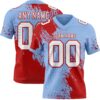 Custom Light Blue White-Red 3D Pattern Abstract Brush Stroke Authentic Football Jersey