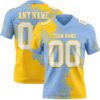 Custom Light Blue White-Yellow 3D Pattern Abstract Brush Stroke Authentic Football Jersey
