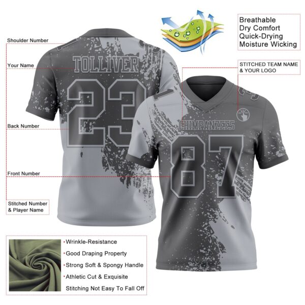Custom Steel Gray Gray 3D Pattern Abstract Brush Stroke Authentic Football Jersey