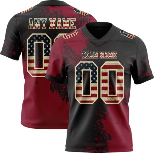 3DPattern8810 Custom Black Vintage USA Flag Crimson-Cream 3D Pattern Abstract Brush Stroke Authentic Football Jersey